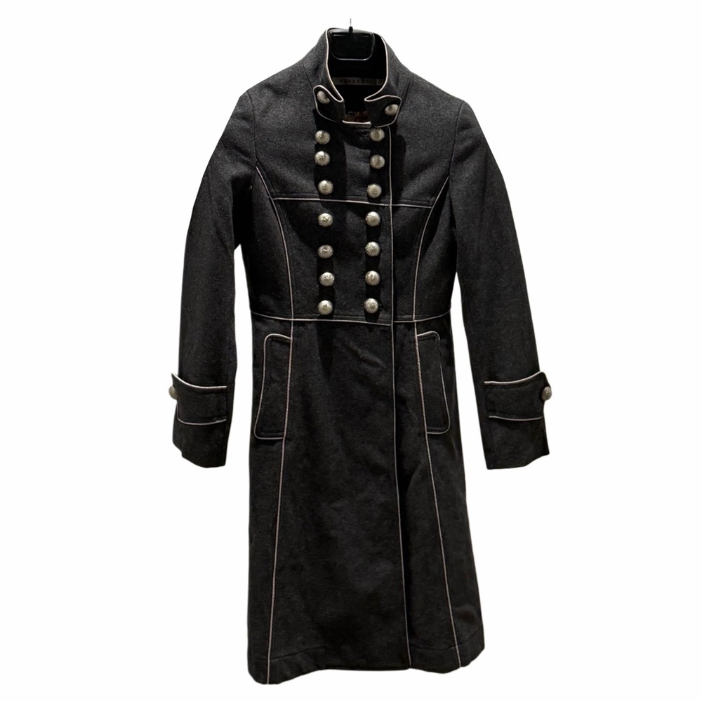 Gray Military Style Coat with Metal Buttons